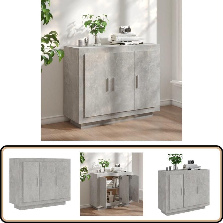 The Living Store Dressoir 92x35x75 cm bewerkt hout betongrijs Dressoir Betongrijs Houten Dressoir Opbergmeubels Woonkamer Meubilair