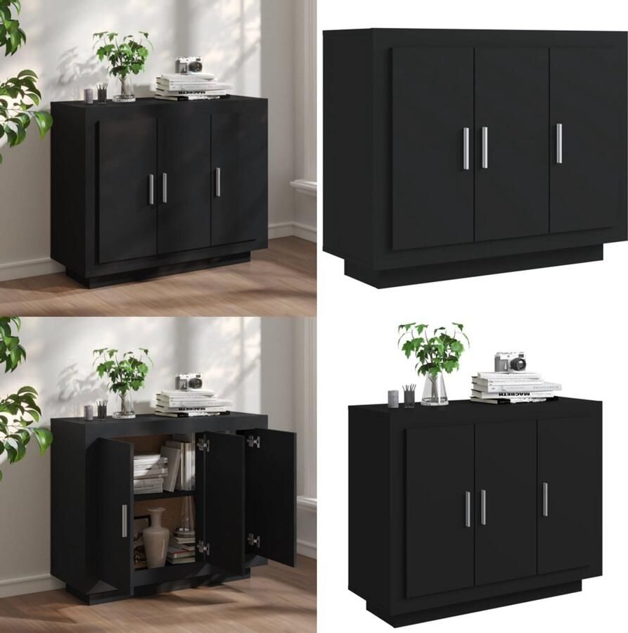 VidaXL Dressoir 92x35x75 cm bewerkt hout zwart Dressoir Dressoirs Kast Wandkast