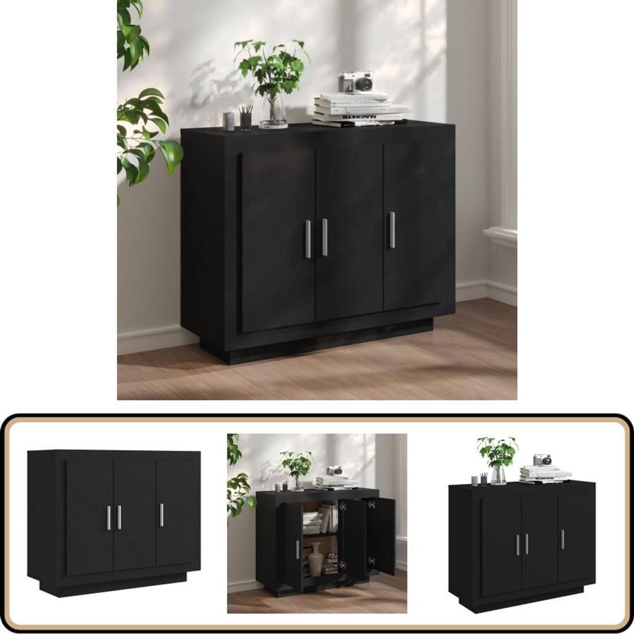VidaXL Dressoir Zwart Bewerkt hout 92x35x75 cm Dressoir Zwarte Dressoirs Houten Dressoir Opbergmeubel Woonkamer Meubel