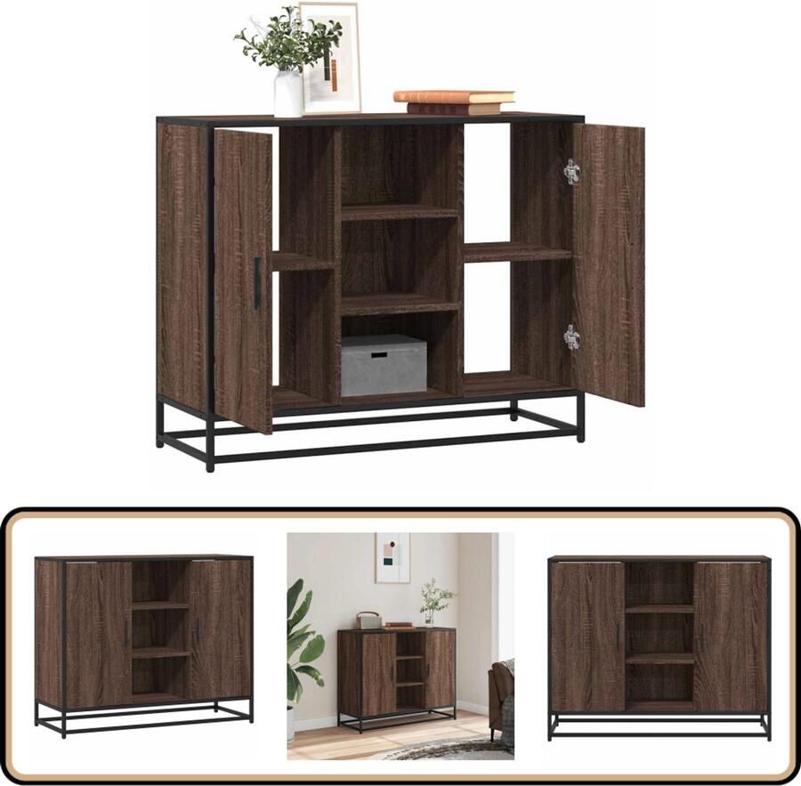 VidaXL Dressoir 92x35x76 cm Bruin Eikenkleurig Dressoir Commode Opbergkast Houten Dressoir Landelijke Dressoir