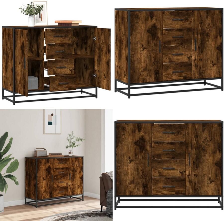 VidaXL Dressoir 92x35x76 cm bewerkt hout gerookt eikenkleurig Dressoir Dressoirs Opbergkast Wandkast