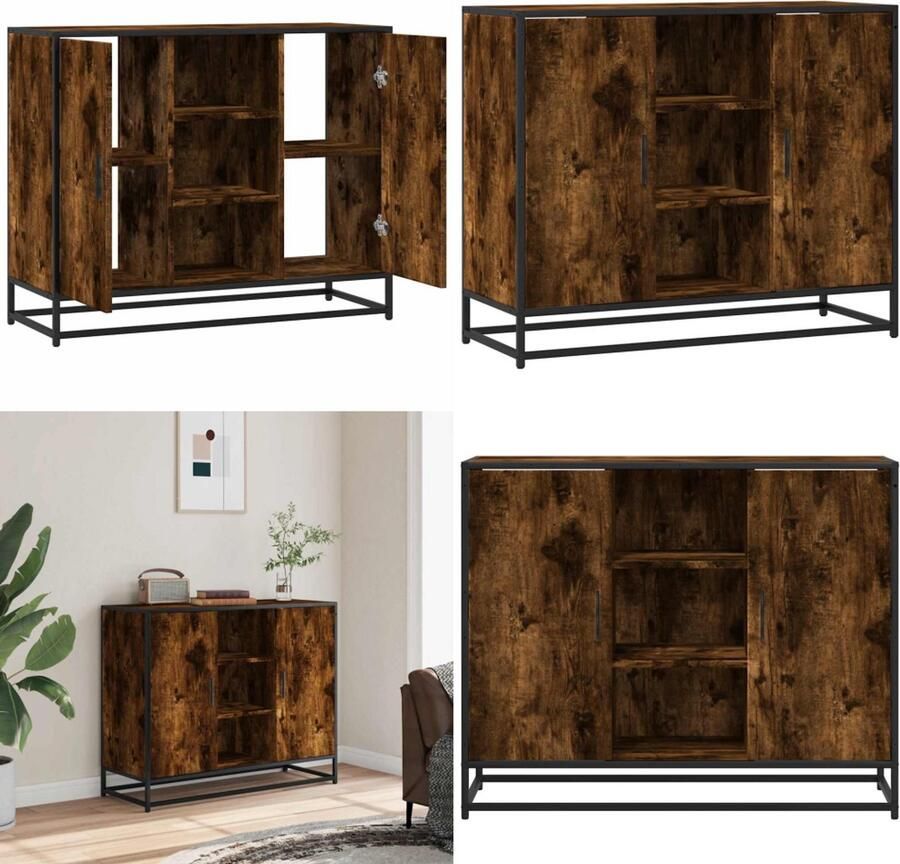 VidaXL Dressoir 92x35x76 cm bewerkt hout gerookt eikenkleurig Dressoir Dressoirs Opbergkast Wandkast