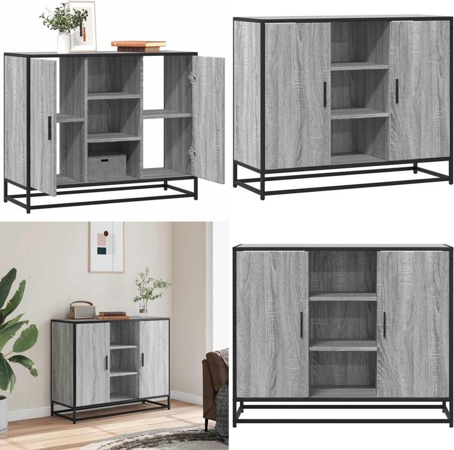 VidaXL Dressoir 92x35x76 cm bewerkt hout grijs sonoma eikenkleurig Dressoir Dressoirs Opbergkast Wandkast