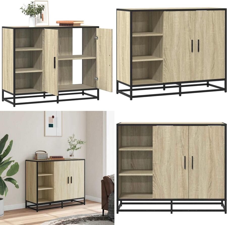 VidaXL Dressoir 92x35x76 cm bewerkt hout sonoma eikenkleurig Dressoir Dressoirs Opbergkast Wandkast - Foto 2