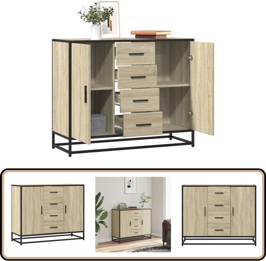 VidaXL Dressoir 92x35x76 cm Sonoma Eikenkleurig Dressoir Tv-meubel Salontafel Houten Kast Opslagkast
