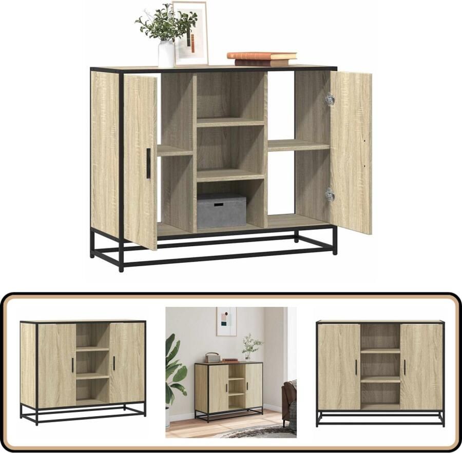 VidaXL Dressoir 92x35x76 cm Sonoma Eikenkleurig Dressoir Salontafel Opslagmeubilair Houten Meubels Industrieel Design