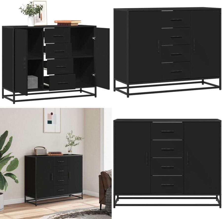 VidaXL Dressoir 92x35x76 cm bewerkt hout zwart Dressoir Dressoirs Opbergkast Wandkast