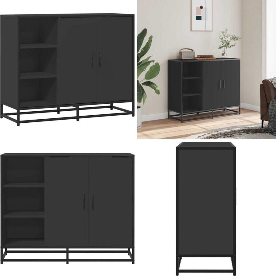 VidaXL Dressoir 92x35x76 cm bewerkt hout zwart Dressoir Dressoirs Opbergkast Wandkast