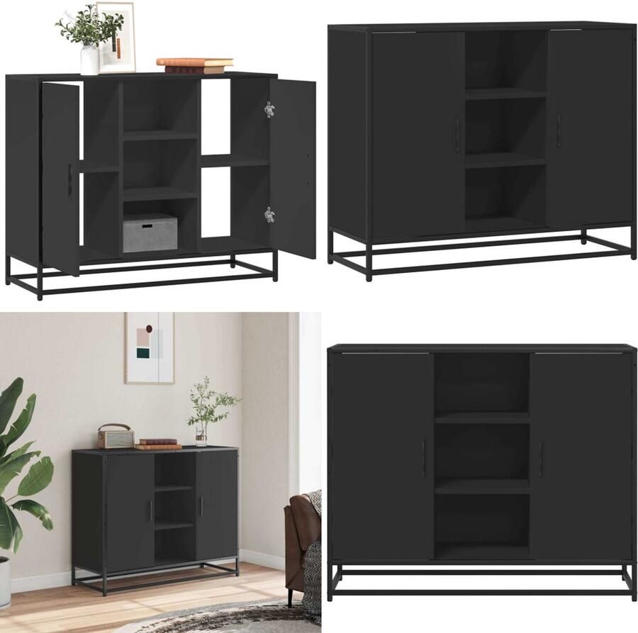 VidaXL Dressoir 92x35x76 cm bewerkt hout zwart Dressoir Dressoirs Opbergkast Wandkast