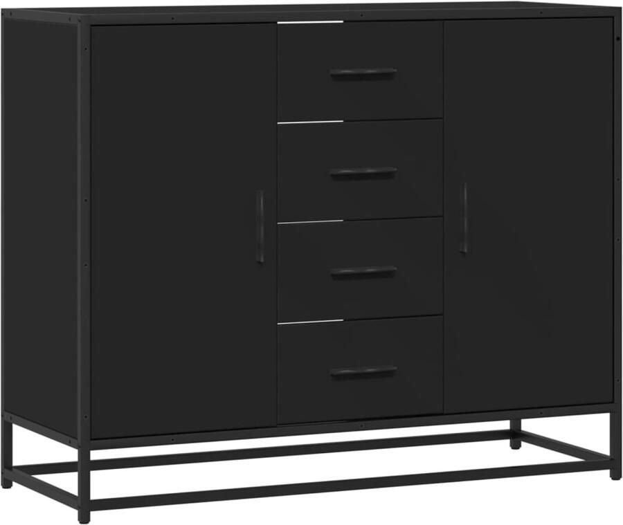 VidaXL Dressoir Zwart 92x35x76 cm Stijlvol & Praktisch Dressoir Kast Opslagoplossing Industrieel Design Houten Dressoir - Foto 2