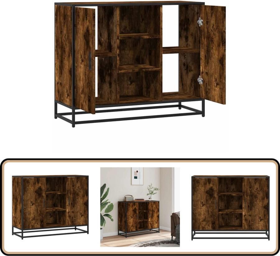 VidaXL Dressoir 92x35x76 cm Gerookt Eiken Dressoir Meubels Industrieel Meubilair Houten Dressoir Opbergkast - Foto 2