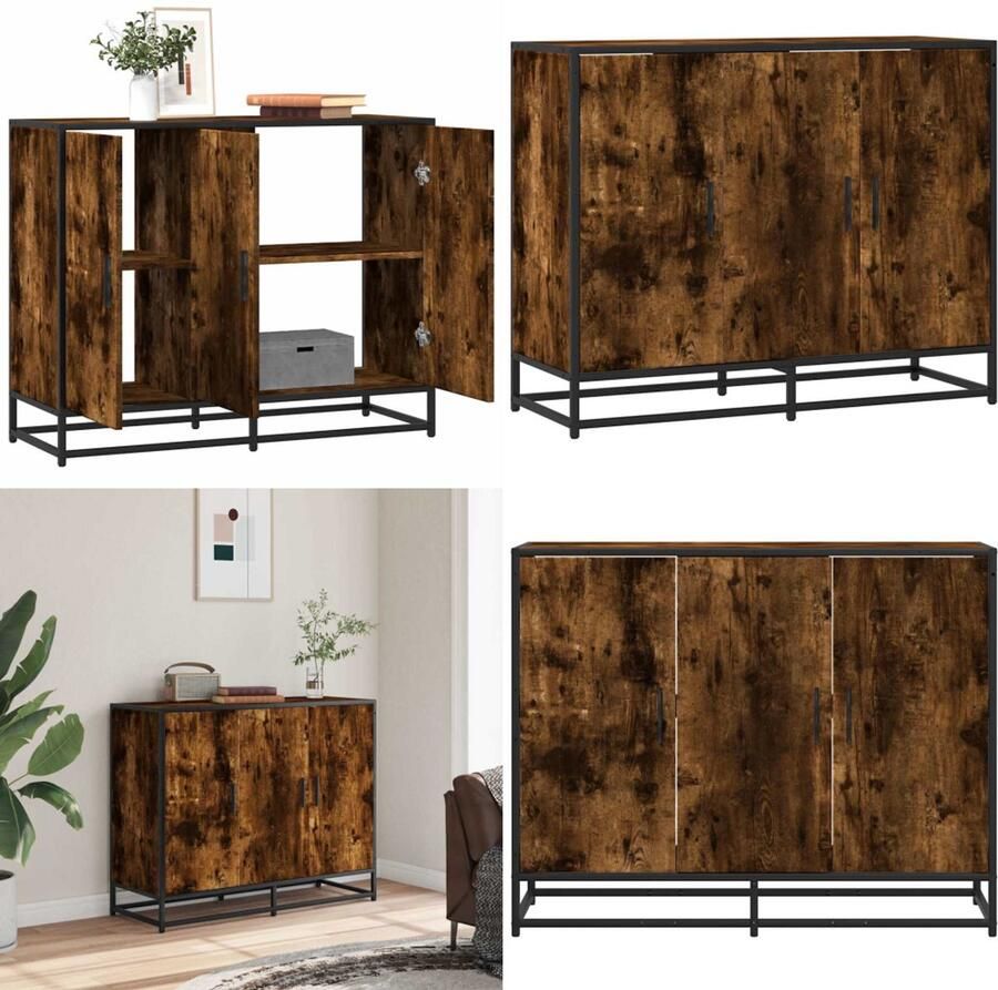 VidaXL Dressoir 94x35x76 cm bewerkt hout gerookt eikenkleurig Dressoir Dressoirs Opbergkast Wandkast