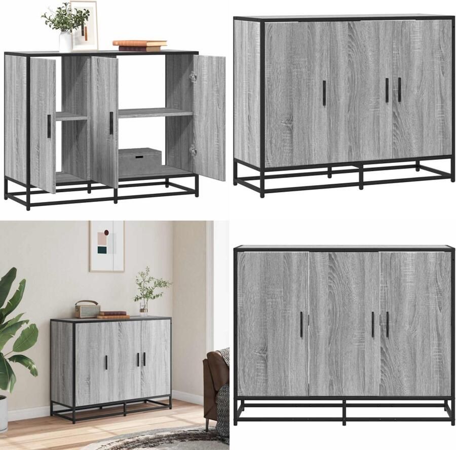 VidaXL Dressoir 94x35x76 cm bewerkt hout grijs sonoma eikenkleurig Dressoir Dressoirs Opbergkast Wandkast
