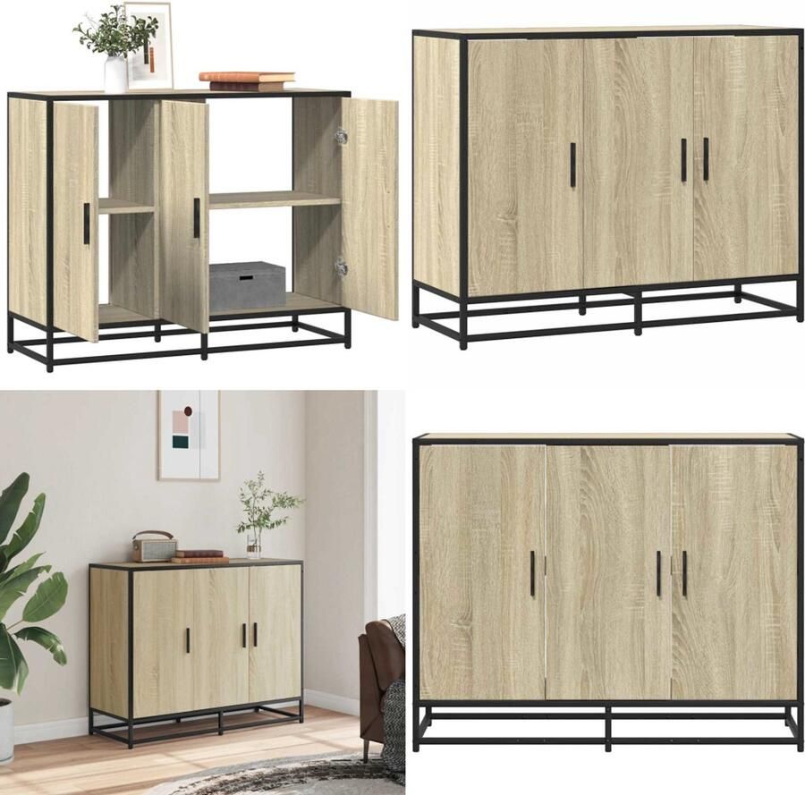 VidaXL Dressoir 94x35x76 cm bewerkt hout sonoma eikenkleurig Dressoir Dressoirs Opbergkast Wandkast