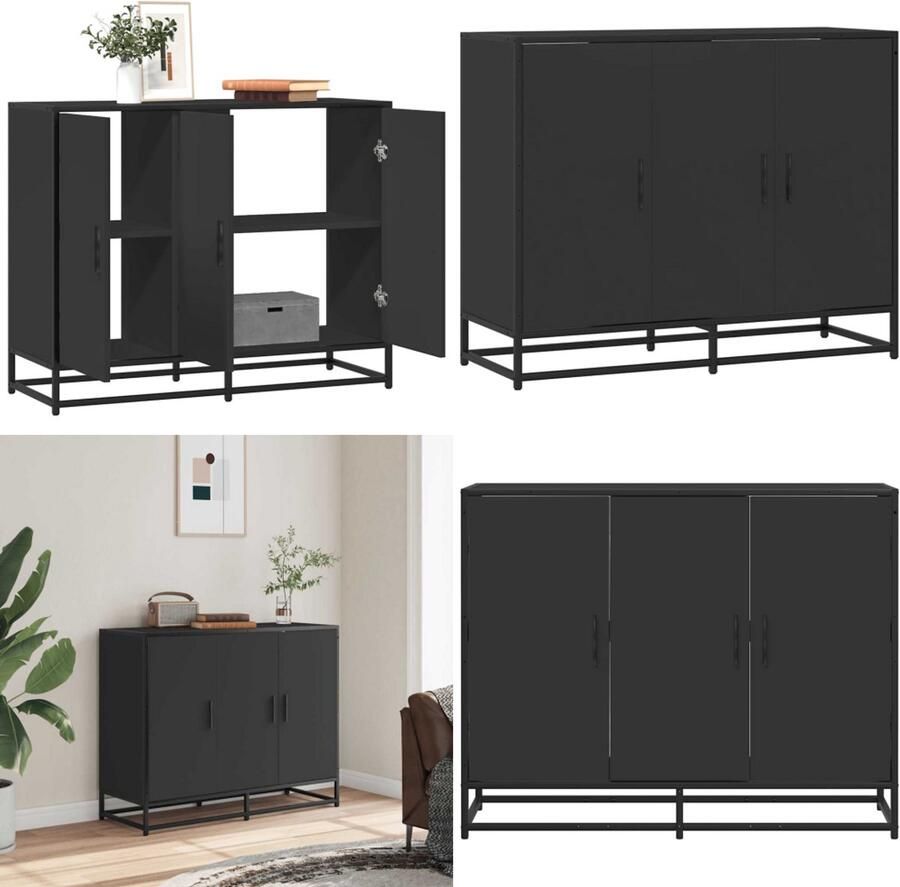 VidaXL Dressoir 94x35x76 cm bewerkt hout zwart Dressoir Dressoirs Opbergkast Wandkast