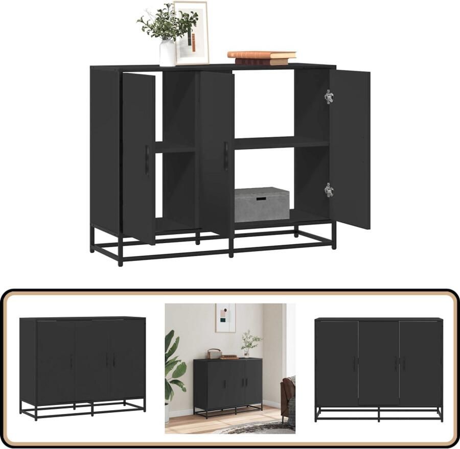 The Living Store Dressoir 94x35x76 cm bewerkt hout zwart Dressoir Zwarte Dressoir Industrieel Dressoir Houten Dressoir Opbergkast