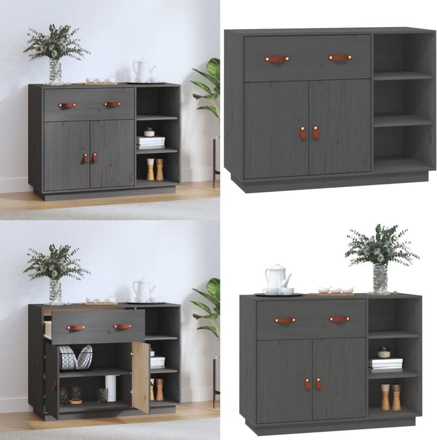 VidaXL Dressoir 98 5x40x75 cm massief grenenhout grijs Dressoir Dressoirs Kast Wandkast