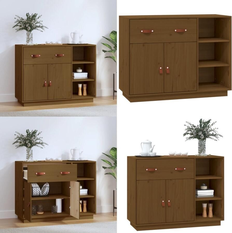 VidaXL Dressoir 98 5x40x75 cm massief grenenhout honingbruin Dressoir Dressoirs Kast Wandkast