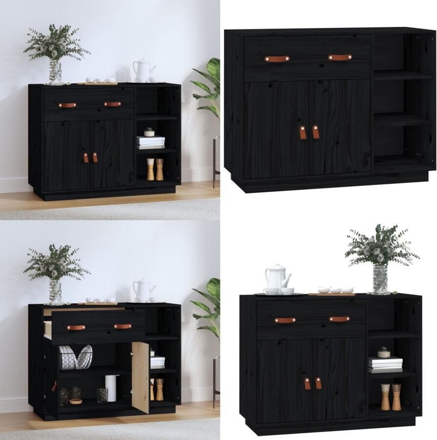 VidaXL Dressoir 98-5x40x75 cm massief grenenhout zwart Dressoir Dressoirs Bijzetkast Consolekast