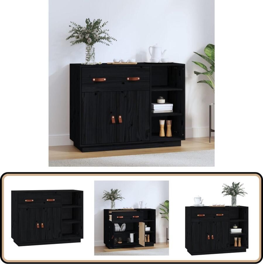 VidaXL Dressoir 98 5x40x75 cm Massief Grenenhout Zwart Dressoir Grenoble Hout Black Furniture Vintage Dresser Side Table