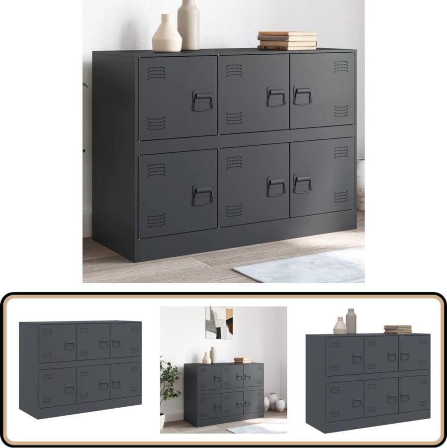 VidaXL Dressoir 99x39x73 cm Staal Antraciet Tv-meubilair Tv-kast Mediacafe Salontafel Zwart Metaal