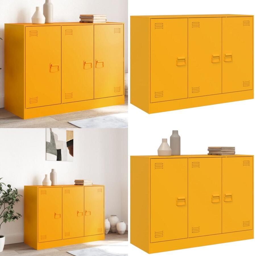 VidaXL Dressoir 99x39x73 cm staal mosterdgeel Dressoir Dressoirs Opbergkast Wandkast - Foto 2