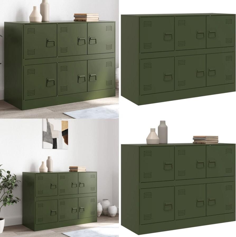 VidaXL Dressoir 99x39x73 cm staal olijfgroen Dressoir Dressoirs Opbergkast Wandkast