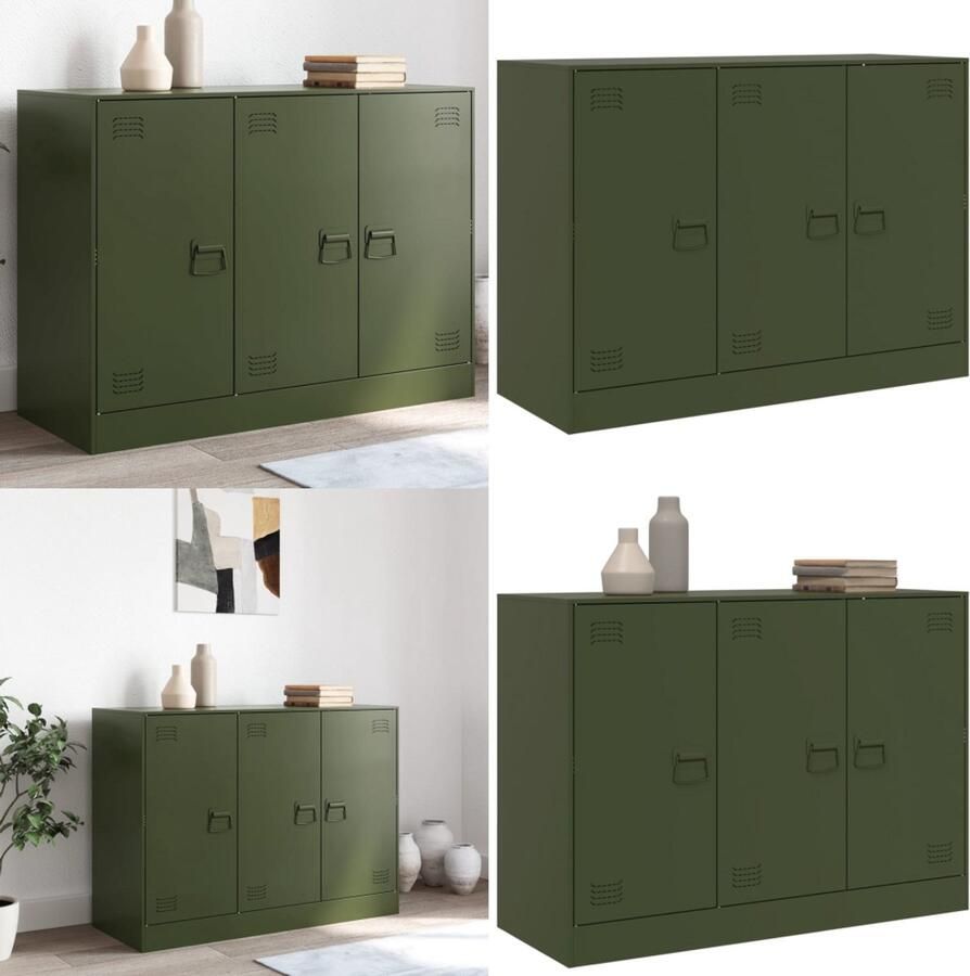 VidaXL Dressoir 99x39x73 cm staal olijfgroen Dressoir Dressoirs Opbergkast Wandkast