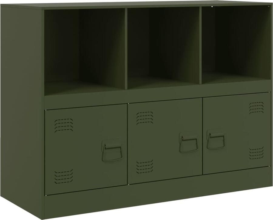 VidaXL -Dressoir-99x39x73-cm-staal-olijfgroen