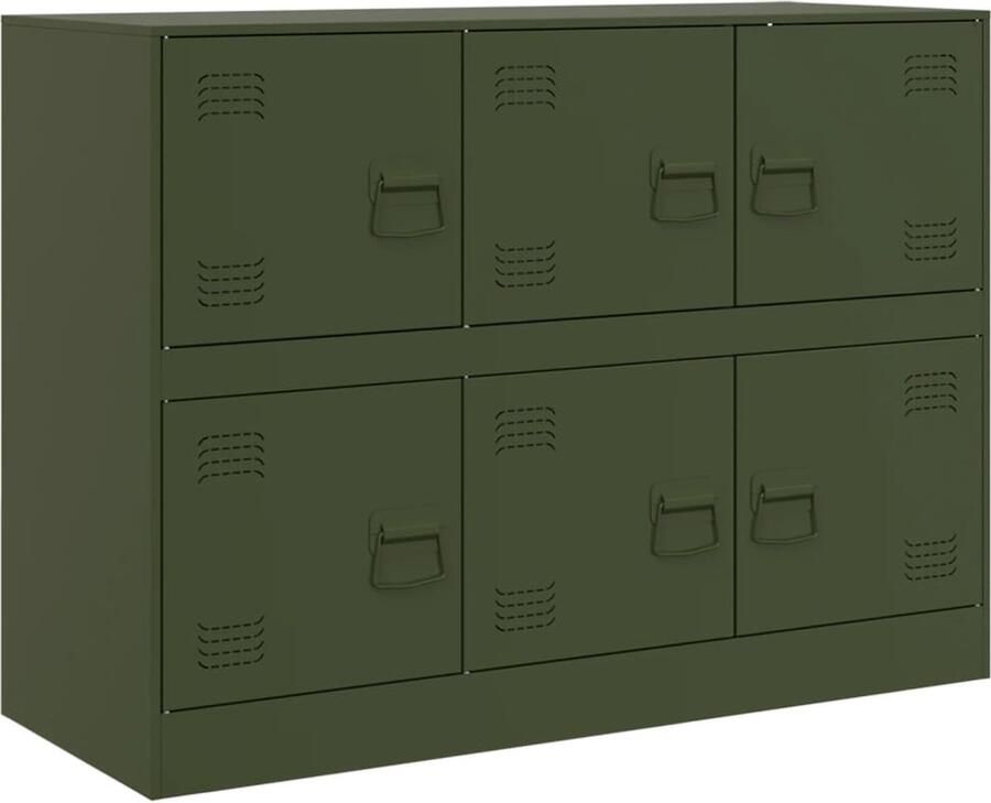VidaXL Dressoir Staal 99x39x73 cm Olijfgroen Tv-meubel Tv-stand Dressoir Opbergkast Olijfgroene Kast - Foto 2