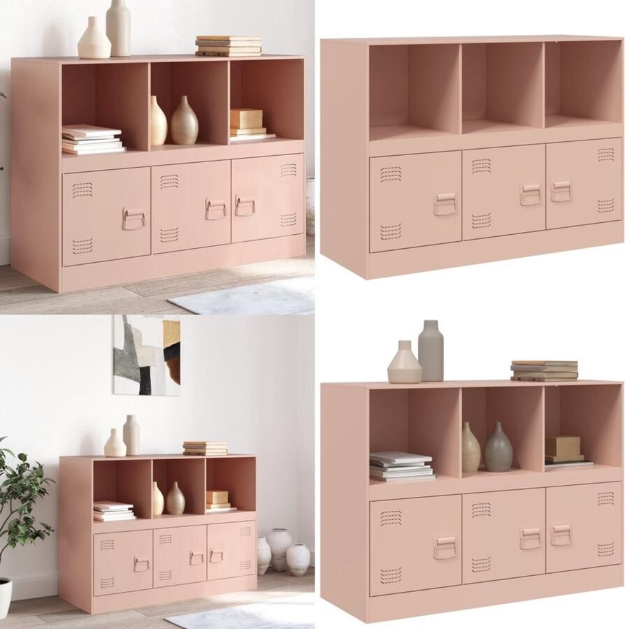 VidaXL Dressoir 99x39x73 cm staal roze Dressoir Dressoirs Opbergkast Wandkast