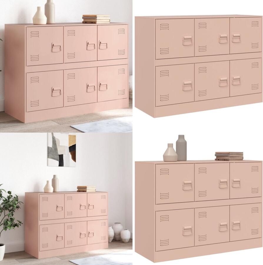 VidaXL Dressoir 99x39x73 cm staal roze Dressoir Dressoirs Opbergkast Wandkast