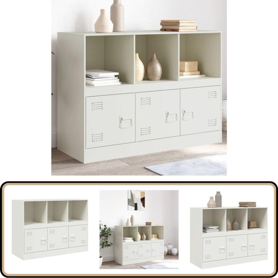 The Living Store Dressoir 99x39x73 cm staal wit Tv-meubel Dressoir Stalen Kast Opbergkast Salontafel