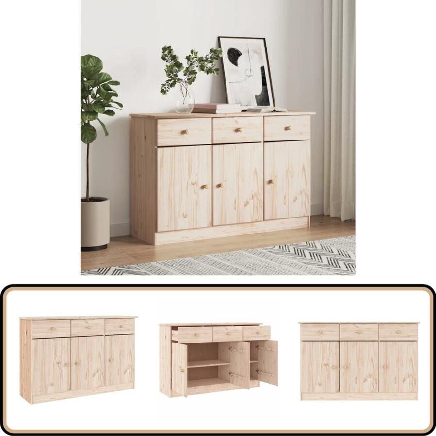 VidaXL Dressoir ALTA 112x35x73 cm Grenenhout Dressoir Opbergmeubilair Grenenhout Vintage Landelijk