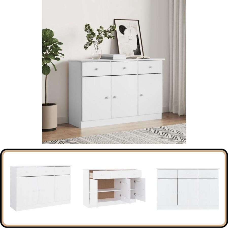 VidaXL Dressoir ALTA 112x35x73 cm Wit Grenenhout Dressoir Houtsoort Grenenhouten Dressoir Vintage Dressoir Landelijke Dressoir - Foto 3