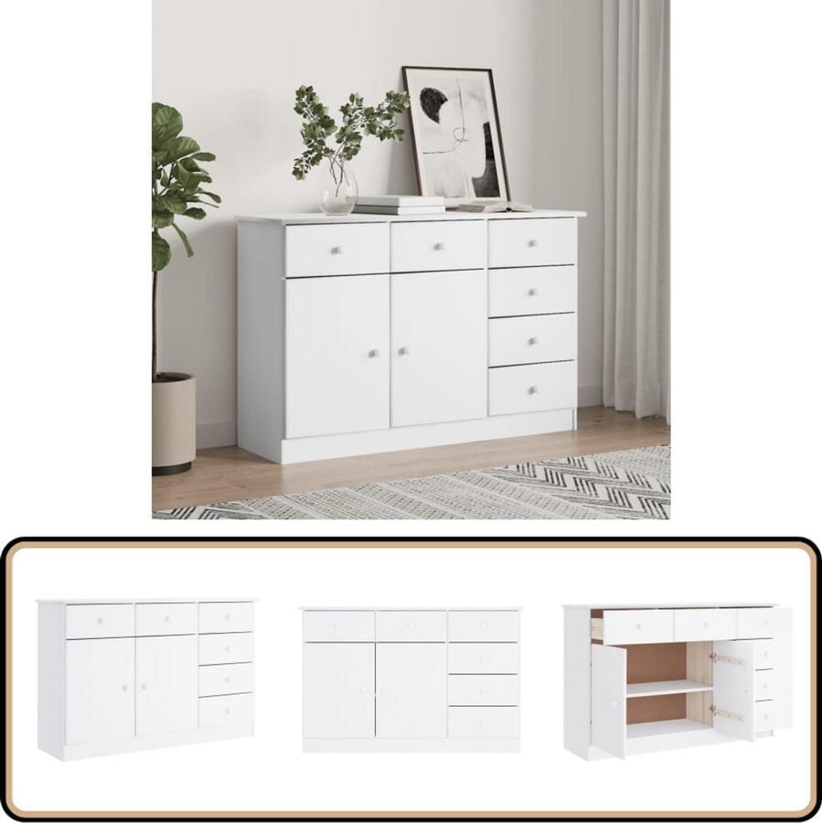 VidaXL Dressoir ALTA 112x35x73 cm Wit Grenenhout Dressoir Houtsoort Grenenhouten Dressoir Vintage Dressoir Landelijke Dressoir - Foto 2
