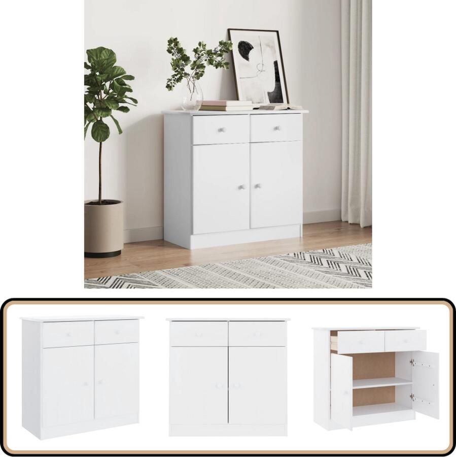 VidaXL Dressoir ALTA Grenenhout Wit 77x35x73 cm Dressoir Houtsoort Grenenhouten Dressoir Opbergmeubel Salontafel