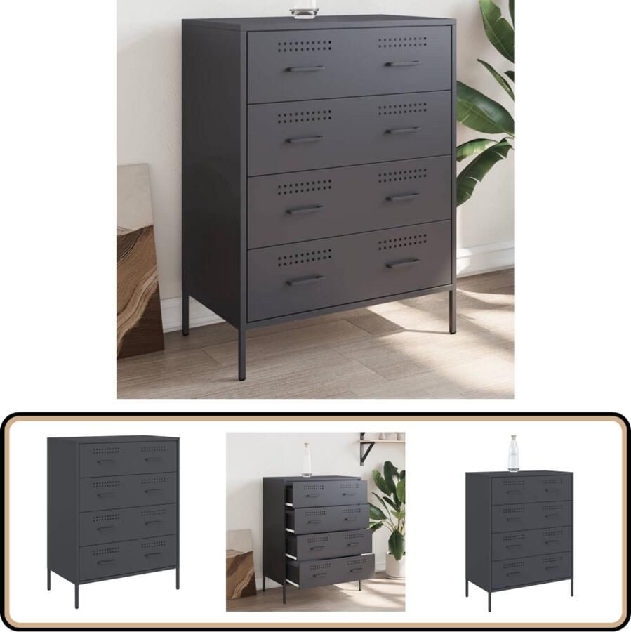 VidaXL Dressoir Antraciet Staal 68x39x89 cm Industriele Dressoir Metalen Dressoir Staaldressing Vintage Dressoir Salontafel