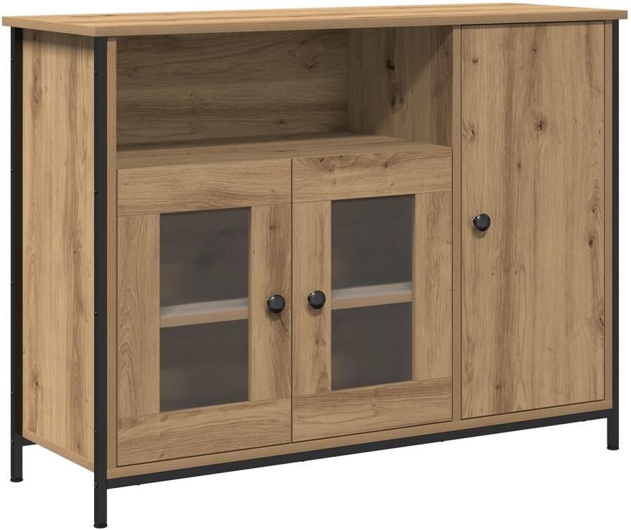 VidaXL Dressoir artisanaal eikenkleurig 100 x 35 x 75 cm Bewerkt hout - Foto 2