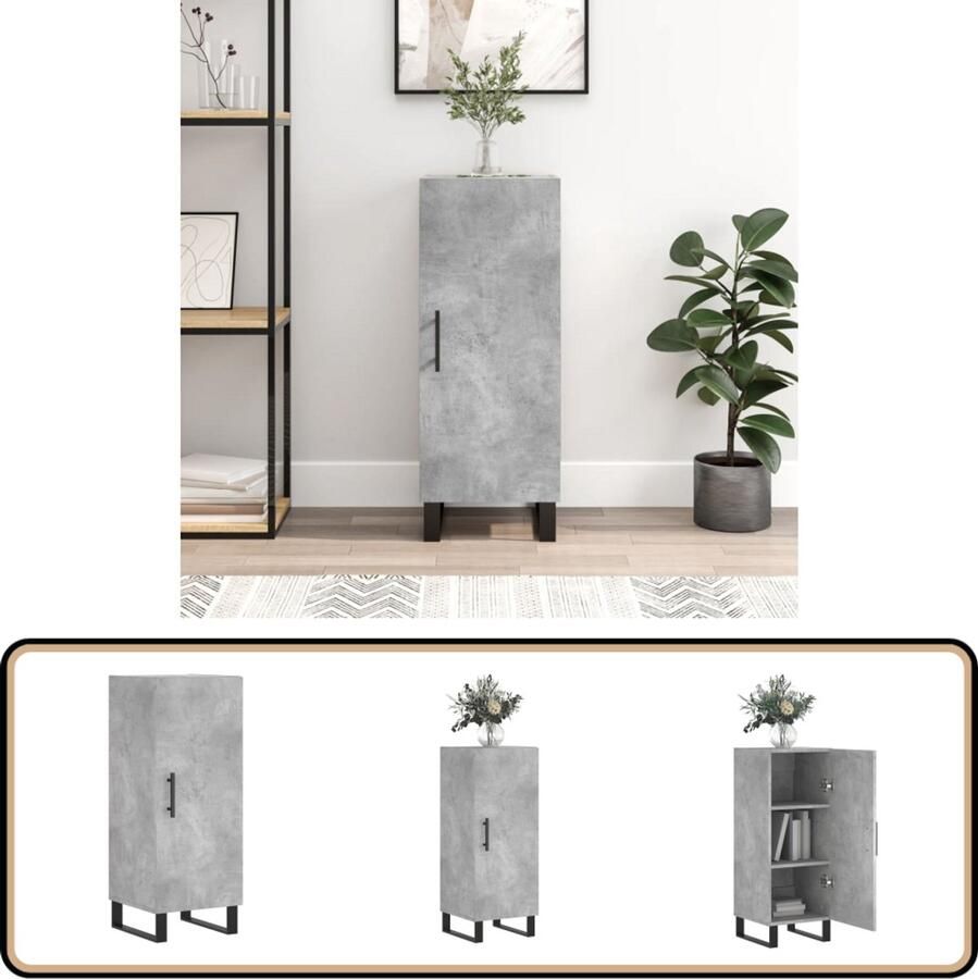 VidaXL Dressoir Betongrijs 34 5x34x90 cm Dressoir Houten Dressoir Grijze Dressoir Modern Dressoir Opbergkast