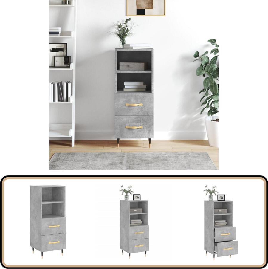 VidaXL Dressoir Betongrijs 34 5x34x90 cm Dressoir Modern Dressoir Beton Grijs Dressoir Opbergkast Woonkamer Kast - Foto 2
