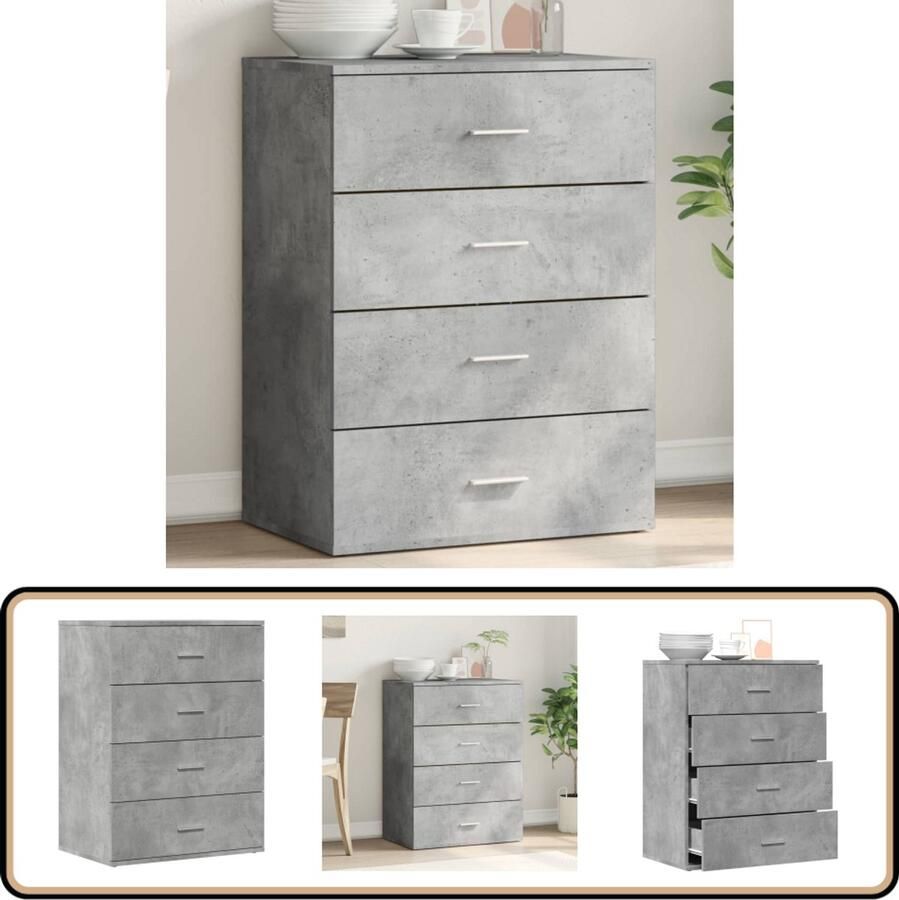 The Living Store Dressoir 60x39x80 cm bewerkt hout betongrijs Televisiemeubel Tv Stand Opbergkast Dressoir Houten Meubels