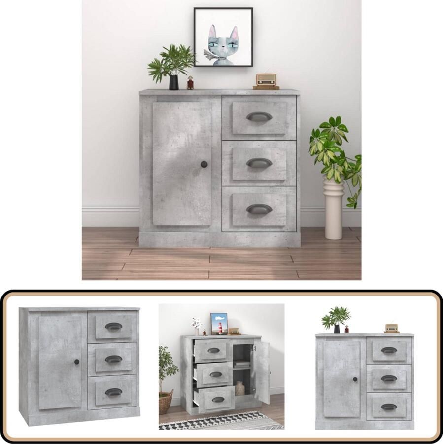 VidaXL Dressoir 70x35 5x67 5 cm Bewerkt hout Betongrijs Dressoir Vintage Dressoir Houten Dressoir Grijze Dressoir Opbergmeubilair - Foto 3