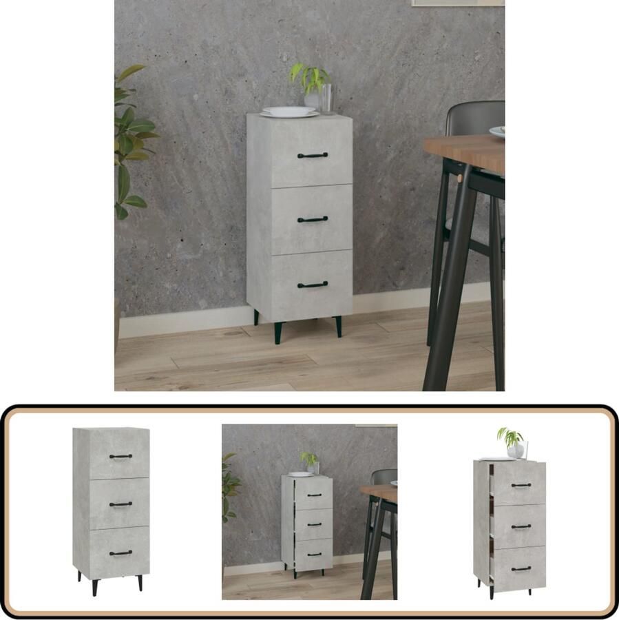 VidaXL Dressoir Betongrijs Bewerkt hout 90 cm hoog Dressoir Houten Dressoir Grijze Dressoir Tv Meubel Salontafel - Foto 2