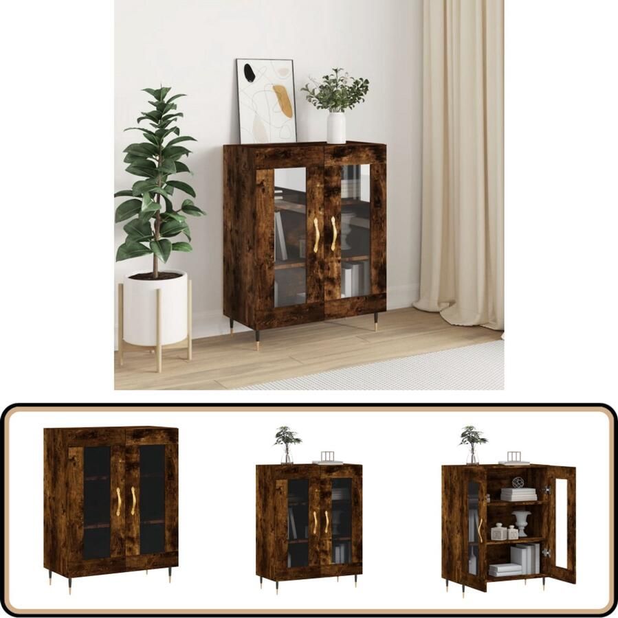 VidaXL Dressoir Bewerkt Hout Gerookt Eiken 69x34x90cm Dressoir Houten Dressoir Vintage Dressoir Landelijk Dressoir Salontafel - Foto 2
