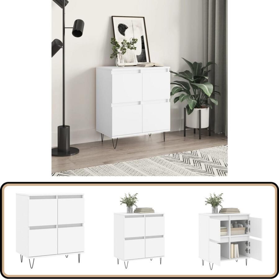 VidaXL Dressoir Bewerkt Hout Wit 60x35x70 cm Dressoir Buffetkast Kast Houten Dressoir Witte Dressoir