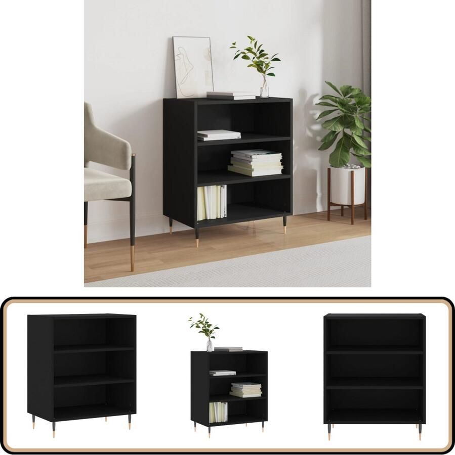 VidaXL Dressoir Bewerkt Hout Zwart 57x35x70 cm Dressoir Zwarte Kast Houten Dressoir Opbergkast Salontafel - Foto 2