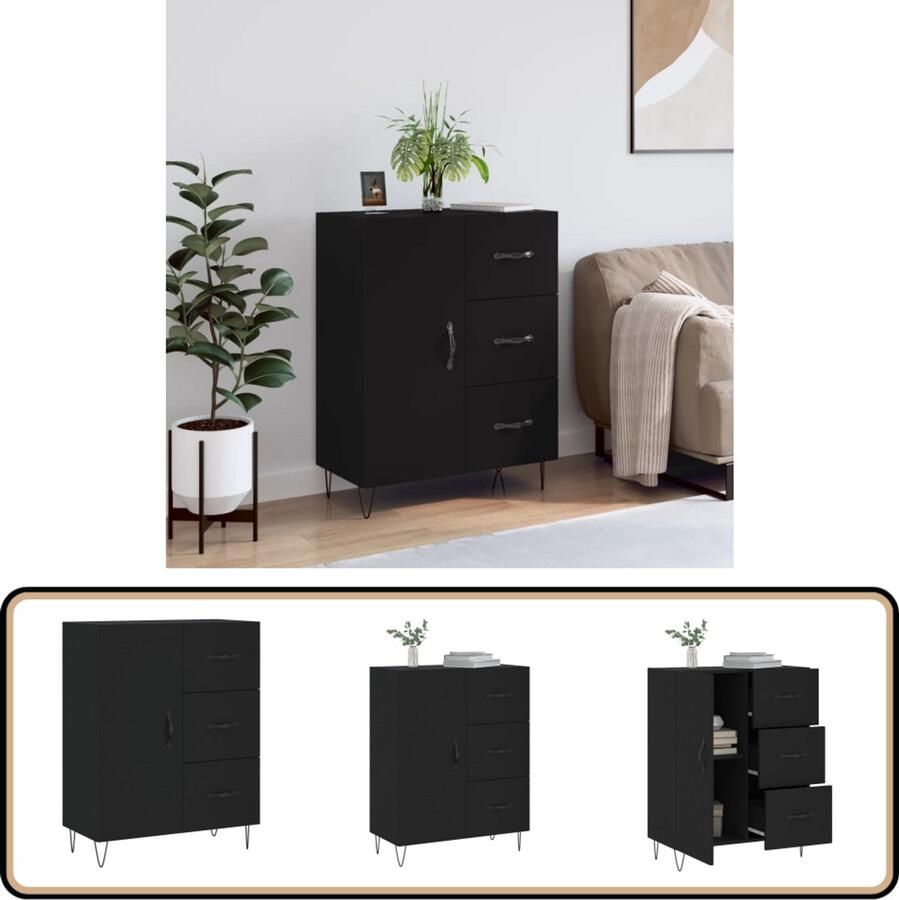 VidaXL Dressoir Bewerkt Hout Zwart 69 5x34x90 cm Dressoir Zwarte Kast Houten Kast Opbergkast Salontafel