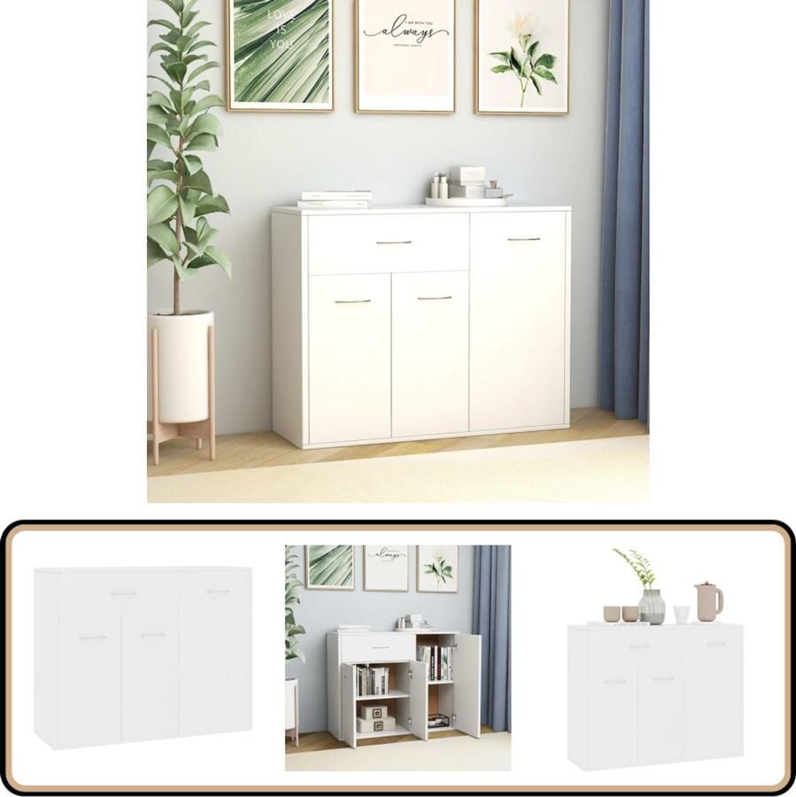 VidaXL Dressoir Bewerkte hout 88x30x70 cm Wit Dressoir Minimalistische Meubels Houten Kast Opbergmeubilair Salontafel
