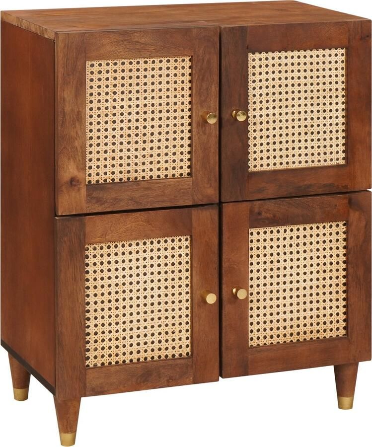 VidaXL Dressoir Bruin 60 x 33.5 x 75 cm Riet en massief mango hout